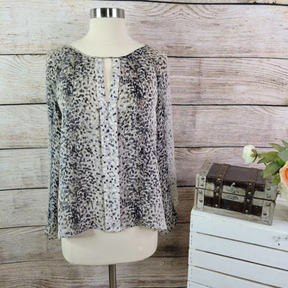 Parker Black and Gray Leopard-Print Keyhole Blouse